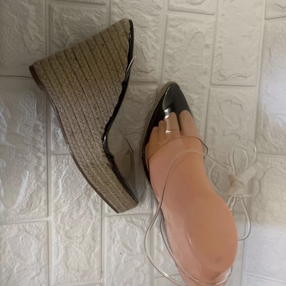 MISS LOLA " Clear and Woven Wedges Platform Sandals 8 Pointed Toe - Picture 4 of 5